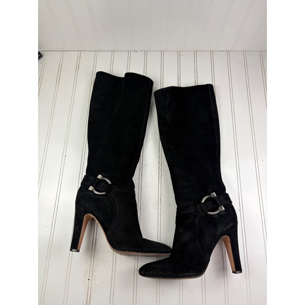 Antonio Melani Vintage Y2K Black Suede Knee High Stiletto Boots Women's Size 8.5 - Picture 2 of 12